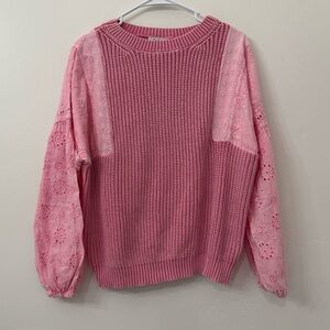 Fate Sweater with pink eyelet sleeves Size Small